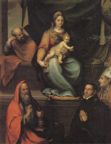 Prado, Blas del The Holy Family,with SS.Ildefonsus and john the Evangelist,and the Master Alonso de Villegas china oil painting image